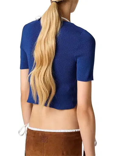 Miu Miu Women's Cotton Boatneck Sweater - Blue - Size 6 | Thumbnail 3 Miu Miu Women's Cotton Boatneck Sweater - Blue - Size 6 | Thumbnail 3