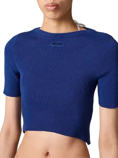 Miu Miu Women's Cotton Boatneck Sweater - Blue - Size 6 | Thumbnail 5 Miu Miu Women's Cotton Boatneck Sweater - Blue - Size 6 | Thumbnail 5