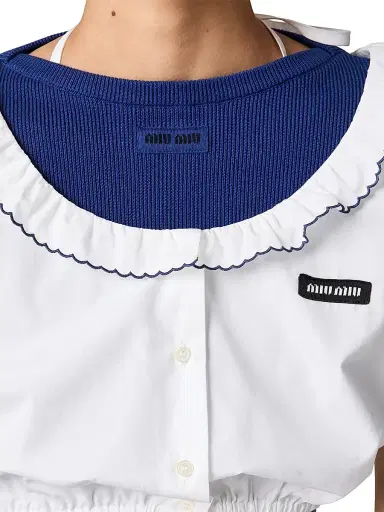 Miu Miu Women's Cotton Boatneck Sweater - Blue - Size 6 | Thumbnail 6 Miu Miu Women's Cotton Boatneck Sweater - Blue - Size 6 | Thumbnail 6