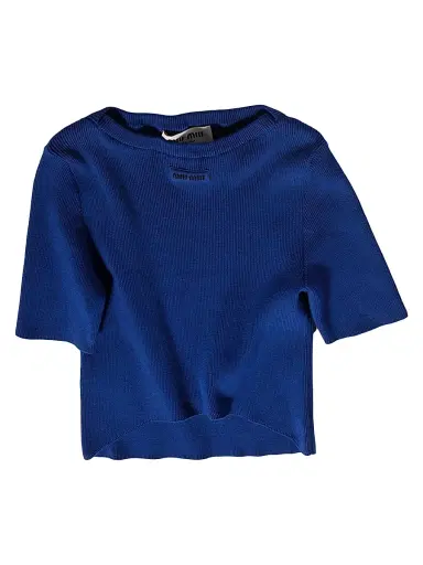 Miu Miu Women's Cotton Boatneck Sweater - Blue - Size 6 | Thumbnail 1 Miu Miu Women's Cotton Boatneck Sweater - Blue - Size 6 | Thumbnail 1
