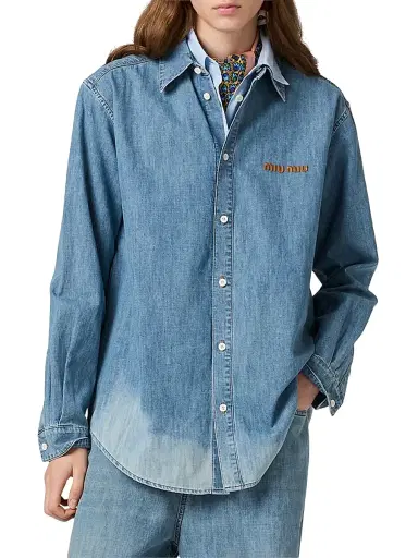 Miu Miu Women's Chambray Shirt - Blue - Size 8 | Thumbnail 2