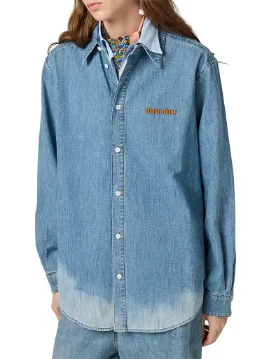 Miu Miu Women's Chambray Shirt - Blue - Size 8 | Thumbnail 3