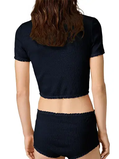 Miu Miu Women's Garment-Dyed Cotton Top - Blue | Thumbnail 4 Miu Miu Women's Garment-Dyed Cotton Top - Blue | Thumbnail 4