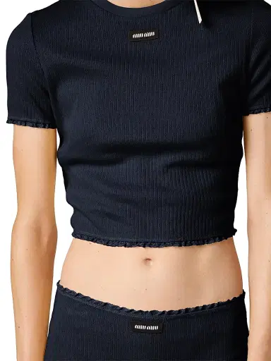 Miu Miu Women's Garment-Dyed Cotton Top - Blue | Thumbnail 5 Miu Miu Women's Garment-Dyed Cotton Top - Blue | Thumbnail 5