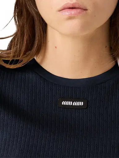 Miu Miu Women's Garment-Dyed Cotton Top - Blue | Thumbnail 6 Miu Miu Women's Garment-Dyed Cotton Top - Blue | Thumbnail 6