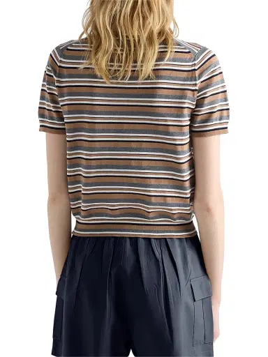 Prada Women's Short-Sleeved Striped Jersey T-Shirt - Brown Multi - Size 10 | Thumbnail 4 Prada Women's Short-Sleeved Striped Jersey T-Shirt - Brown Multi - Size 10 | Thumbnail 4