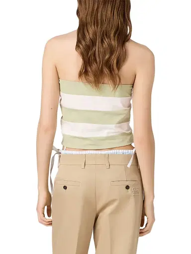 Miu Miu Women's Striped Jersey Top - Green Multi - Size Large | Thumbnail 4