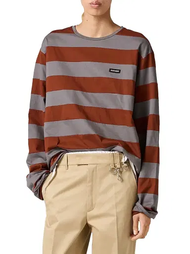 Miu Miu Women's Striped Jersey T-Shirt - Grey Multi - Size Large | Thumbnail 2 Miu Miu Women's Striped Jersey T-Shirt - Grey Multi - Size Large | Thumbnail 2