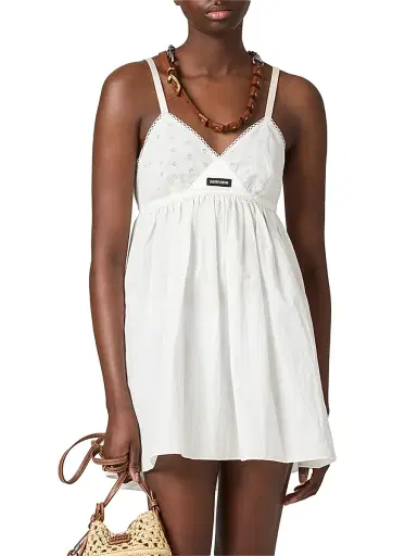 Miu Miu Women's Slubbed Poplin and Eyelet Lace Mini-Dress - White | Thumbnail 2