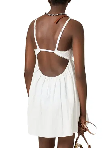 Miu Miu Women's Slubbed Poplin and Eyelet Lace Mini-Dress - White | Thumbnail 3