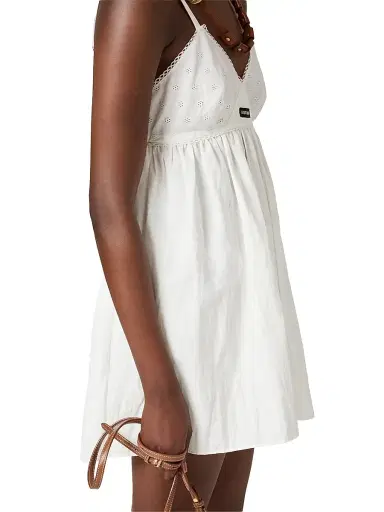 Miu Miu Women's Slubbed Poplin and Eyelet Lace Mini-Dress - White | Thumbnail 5