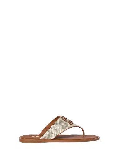 Miu Miu Women's Canvas and Leather Thong Sandals - Beige Khaki - Size 10 | Thumbnail 1 Miu Miu Women's Canvas and Leather Thong Sandals - Beige Khaki - Size 10 | Thumbnail 1