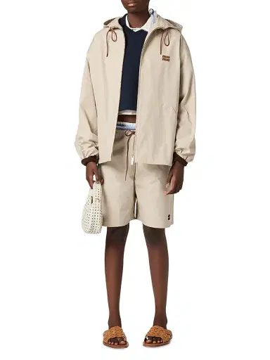 Miu Miu Women's Single-Breasted Panama Cotton Caban Jacket - Beige Khaki - Size 4 | Thumbnail 2