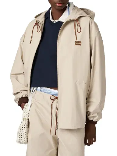Miu Miu Women's Single-Breasted Panama Cotton Caban Jacket - Beige Khaki - Size 4 | Thumbnail 3