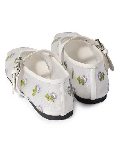 Miu Miu Women's Embroidered Mesh Ballerinas - White - Size 5.5 | Thumbnail 2