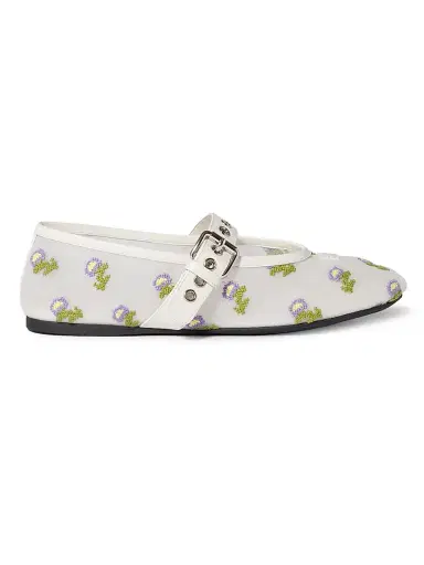 Miu Miu Women's Embroidered Mesh Ballerinas - White - Size 5.5 | Thumbnail 1
