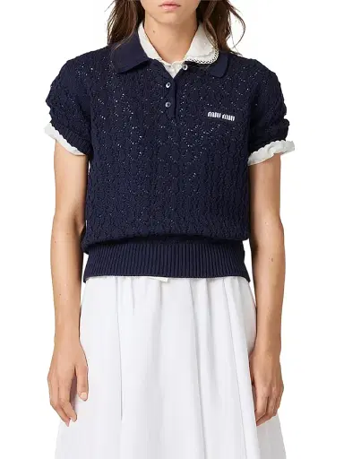 Miu Miu Women's Cotton Polo Shirt - Dark Blue - Size 6 | Thumbnail 2