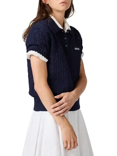 Miu Miu Women's Cotton Polo Shirt - Dark Blue - Size 6 | Thumbnail 3