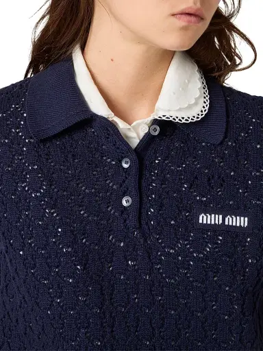 Miu Miu Women's Cotton Polo Shirt - Dark Blue - Size 6 | Thumbnail 5