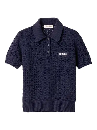 Miu Miu Women's Cotton Polo Shirt - Dark Blue - Size 6 | Thumbnail 1