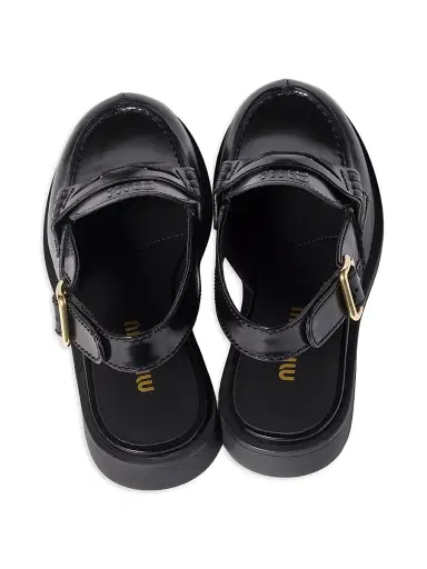 Miu Miu Women's Brushed Leather Slingback Loafers - Black | Thumbnail 2
