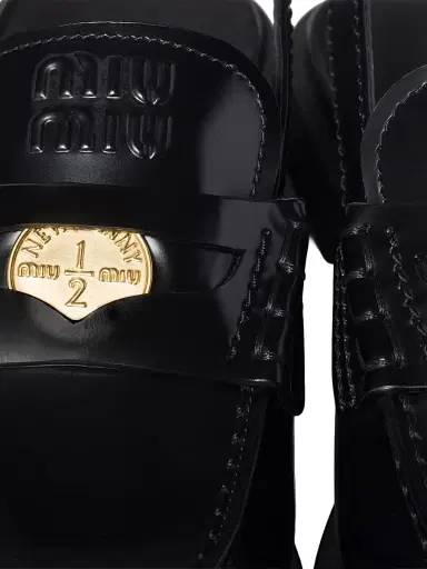 Miu Miu Women's Brushed Leather Slingback Loafers - Black | Thumbnail 3