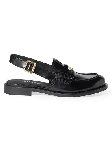 Miu Miu Women's Brushed Leather Slingback Loafers - Black | Thumbnail 1