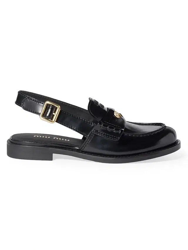 Miu Miu Women's Brushed Leather Slingback Loafers - Black
