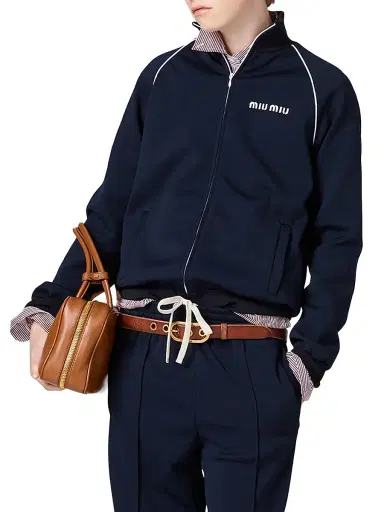 Miu Miu Women's Technical Jersey Blouson Jacket - Blue | Thumbnail 2