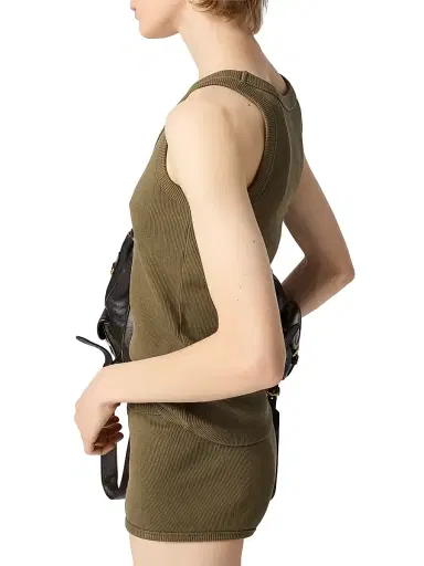 Miu Miu Women's Garment-Dyed Ribbed Knit Jersey Top - Green | Thumbnail 3
