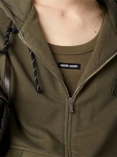 Miu Miu Women's Garment-Dyed Ribbed Knit Jersey Top - Green | Thumbnail 6