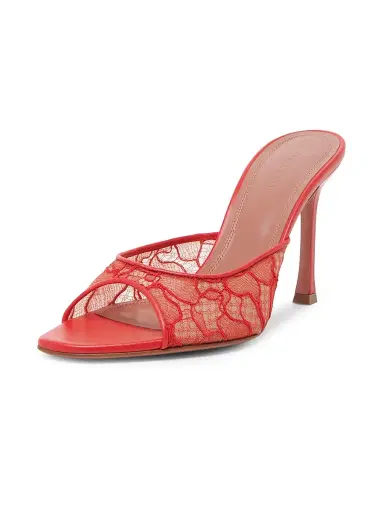 Amina Muaddi Women's Alexa 95MM Lace Mules - Red Lace - Size 11 | Thumbnail 2 Amina Muaddi Women's Alexa 95MM Lace Mules - Red Lace - Size 11 | Thumbnail 2