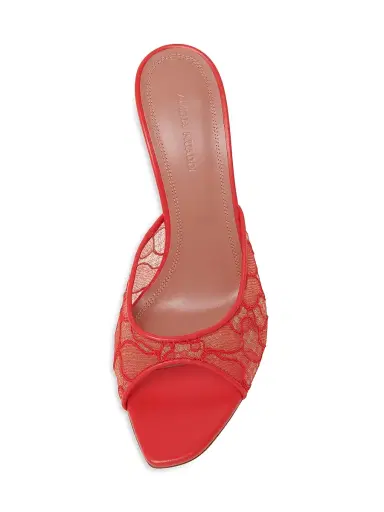 Amina Muaddi Women's Alexa 95MM Lace Mules - Red Lace - Size 11 | Thumbnail 4 Amina Muaddi Women's Alexa 95MM Lace Mules - Red Lace - Size 11 | Thumbnail 4