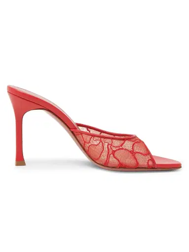 Amina Muaddi Women's Alexa 95MM Lace Mules - Red Lace - Size 11 | Thumbnail 1 Amina Muaddi Women's Alexa 95MM Lace Mules - Red Lace - Size 11 | Thumbnail 1