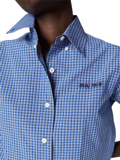 Miu Miu Women's Checked Shirt - Blue - Size 8 | Thumbnail 6 Miu Miu Women's Checked Shirt - Blue - Size 8 | Thumbnail 6