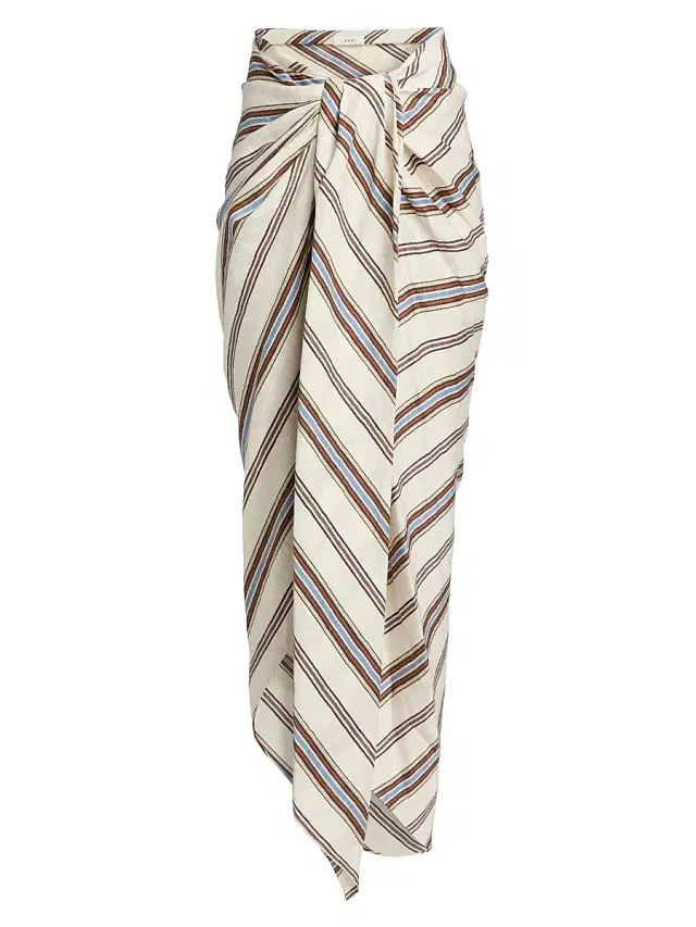 Women's Rhodes Striped Linen-Blend Midi-Skirt - Panna Multi