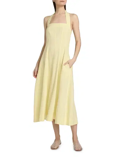 A.L.C. Women's Elinor Linen-Blend Midi-Dress - Light Canary | Thumbnail 3 A.L.C. Women's Elinor Linen-Blend Midi-Dress - Light Canary | Thumbnail 3