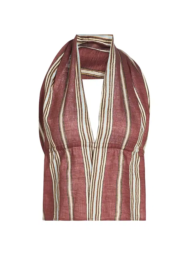 A.L.C. Women's Kaia Striped Linen-Blend Halterneck Top - Brunette Multi