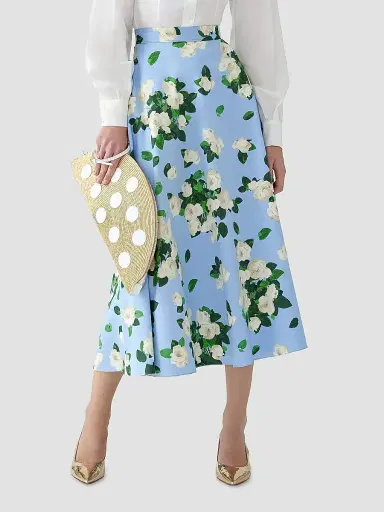 Carolina Herrera Women's Cabana Floral Half Circle Cotton-Blend Midi-Skirt - Cloudy Blue Multi | Thumbnail 3