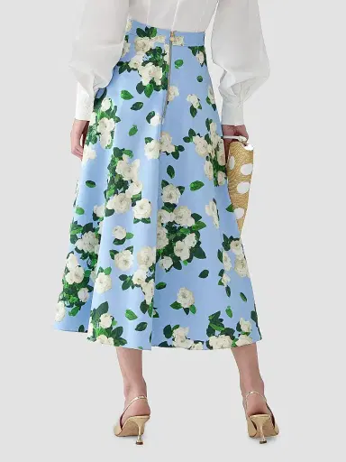 Carolina Herrera Women's Cabana Floral Half Circle Cotton-Blend Midi-Skirt - Cloudy Blue Multi | Thumbnail 4