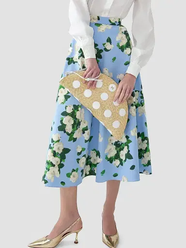 Carolina Herrera Women's Cabana Floral Half Circle Cotton-Blend Midi-Skirt - Cloudy Blue Multi | Thumbnail 5