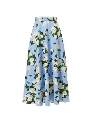 Carolina Herrera Women's Cabana Floral Half Circle Cotton-Blend Midi-Skirt - Cloudy Blue Multi | Thumbnail 1