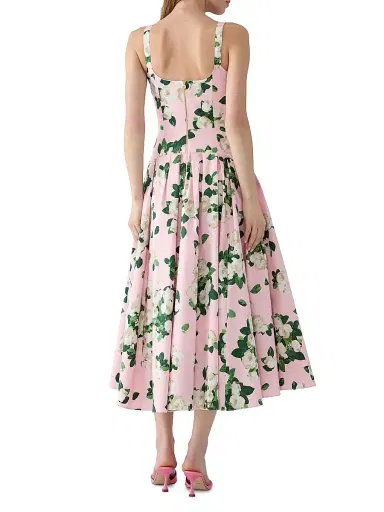 Carolina Herrera Women's Cabana Floral Drop-Waist Thin-Strap Stretch-Cotton Midi-Dress - Rosewater Multi | Thumbnail 3