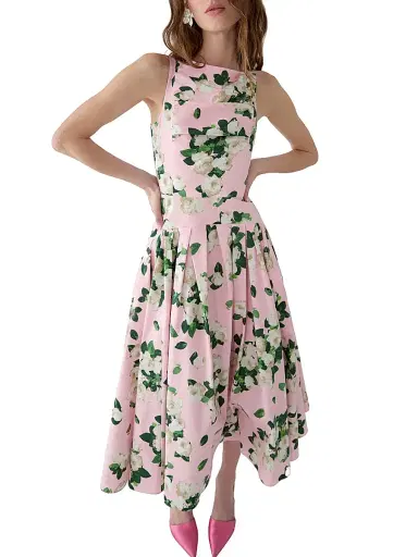 Carolina Herrera Women's Cabana Floral Drop-Waist Thin-Strap Stretch-Cotton Midi-Dress - Rosewater Multi | Thumbnail 4