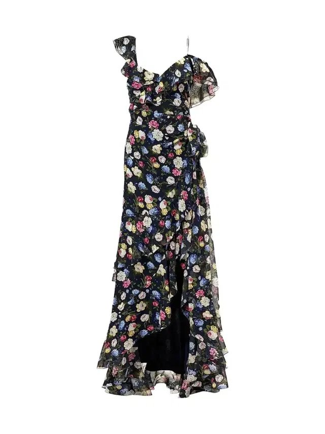 Carolina Herrera Women's Cabana Floral One-Shoulder Cap-Sleeve Ruffled Gown - Midnight Multi