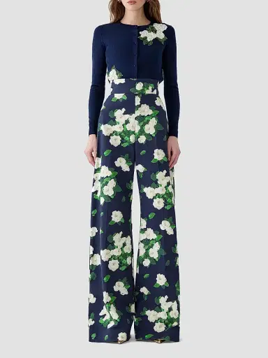 Carolina Herrera Women's Cabana Embroidered Crewneck Silk-Cotton Long-Sleeve Cardigan | Thumbnail 2