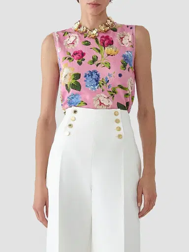 Carolina Herrera Women's Cabana Floral Crewneck Silk-Cotton Sleeveless Tank - Rosewater Multi | Thumbnail 3 Carolina Herrera Women's Cabana Floral Crewneck Silk-Cotton Sleeveless Tank - Rosewater Multi | Thumbnail 3
