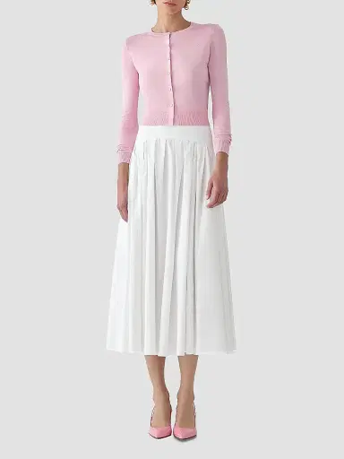 Carolina Herrera Women's Cabana Drop-Waist Stretch-Cotton Midi-Skirt - White | Thumbnail 2