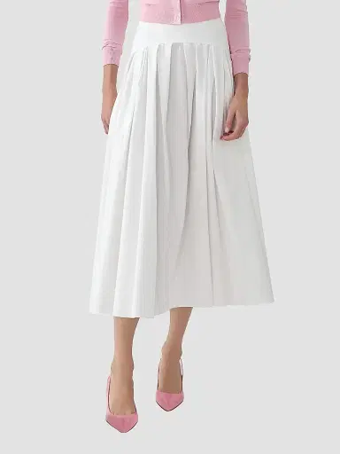 Carolina Herrera Women's Cabana Drop-Waist Stretch-Cotton Midi-Skirt - White | Thumbnail 3