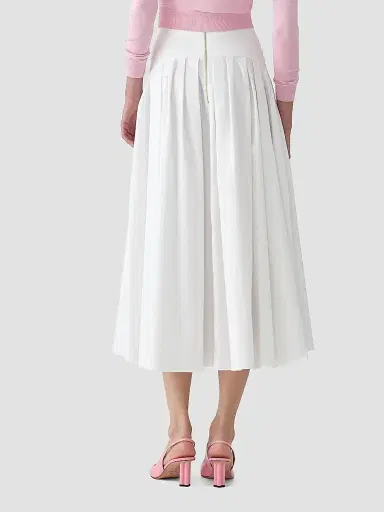 Carolina Herrera Women's Cabana Drop-Waist Stretch-Cotton Midi-Skirt - White | Thumbnail 4